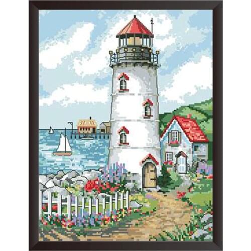 The Seaside Lighthouse Cross Stitch Kits Embroidery Needlework Sets 11CT 14CT DIY Handmade Craft Home Decoration Canvas Painting