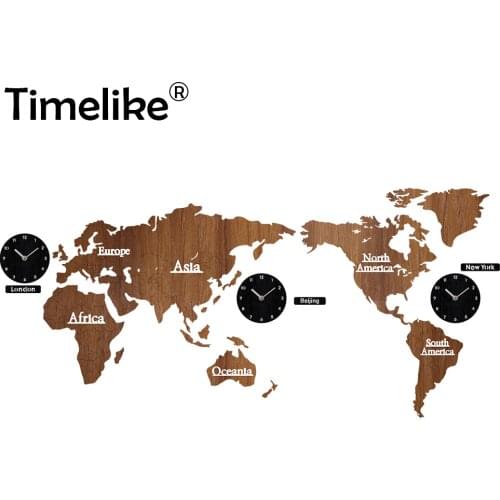 Wall Clock DIY 3D World Map Large Wooden MDF Wood Watch Wall Clock Modern Design European Style Round Mute Relogio De Parede New