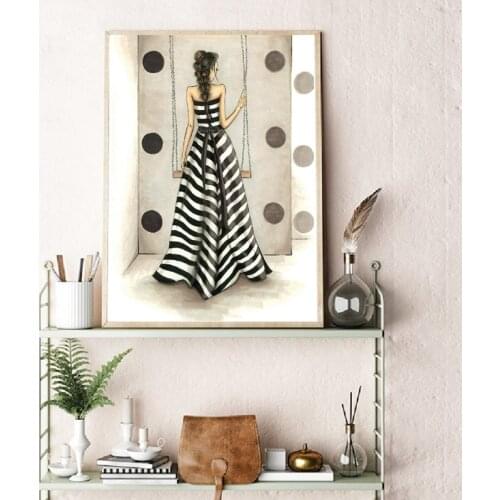 Fashion Illustration Poster Girl Portrait Pencils Drawing Art Painting Girly Wall Art Canvas Print Picture Girl Room Decor