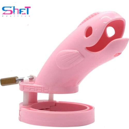 Plastic Cock Cage whale Head Male Chastity Devices For Men clear Pink Penis Ring with 5 size ring Cock Lock Sex Toys sex shop