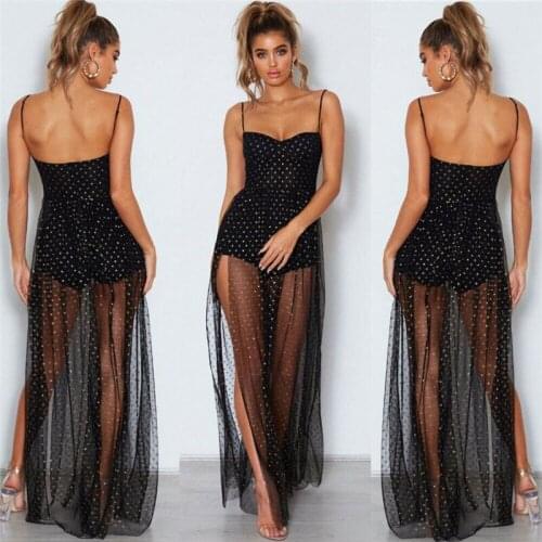 Beach Dress Women Summer Mesh Lace Perpsective Swimsuits Long Sundress Dot Print Bikinis Cover Ups Sling Sexy Bathing Vestidos