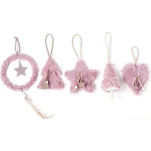 Plush Christmas Tree Hanging Pendant Heart Star Round Shape Ornament Christmas Decoration for Home Xmas Adornos De Navidad 120mm