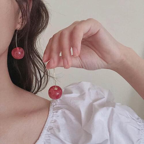 Romantic Cute Fruit Earrings For Women Chic Cherry Cherries Dry Flower Long Dangle Drop Earring Valentines Day Gift Earrings