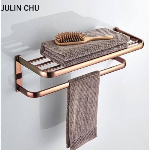 Rose Gold Bathroom Shelf Brass White Black European Bath Towels Rack Storage Antique Wall Mounted Clothes Holder Chrome Bronze