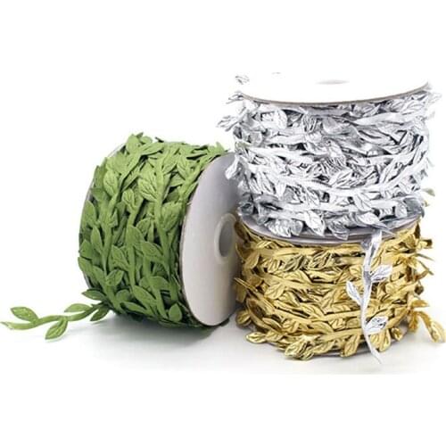 1 Roll Natural Jute Twine with Artificial Leaves Burlap Vines Leaf Ribbon For Home Wedding Jungle Party Decoration 30M/40M