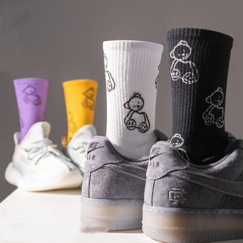Funny Student Sketch Crew Street Fashion Cotton Socks Lovely Cute Little Cartoon Broken Head Bear Doll Dream Sweet Heart Lover