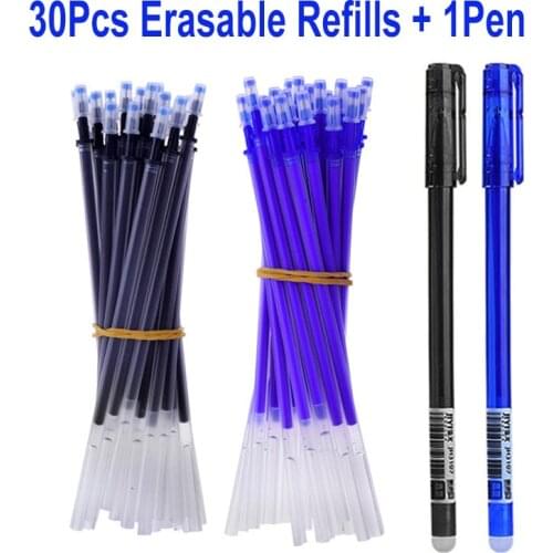 DELVTCH 30Pcs/Set Erasable Pen Refill Rod 0.5mm Erasable Gel Pen Refill Blue Black Ink Washable Handle Office School Stationery