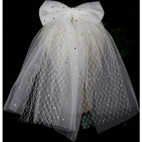 Wedding Veils Rhinestone Bowknot Short White Multi-layer Gauze Bridal Veil for Wedding Bridal Cocktail Headwear Hair Accessories