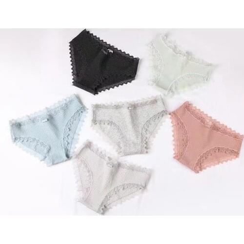 Womens New Sexy Lace Edge Pure Color Briefs, Fashionable Seamless Knitting Pure Cotton, Comfortable And Fashionable Underwear