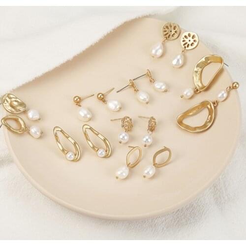 Vintage Irregular freshwater pearl earrings for women Earrings geometric Bohemia Natural pearl earrings wedding jewelry gift