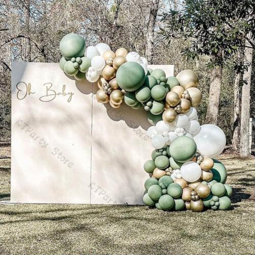 156pcs Dusty Green Balloon Garland Baby Shower Party Chrome Gold Matte White Balloon DIY Wedding Decoration Arch Birthday Decor