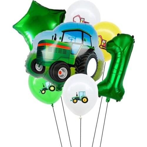 7pcs Car foil Balloons Excavator car Tractor Balloon 1 2 3 4 5st Happy Birthday Party decorations Kids Number star globos