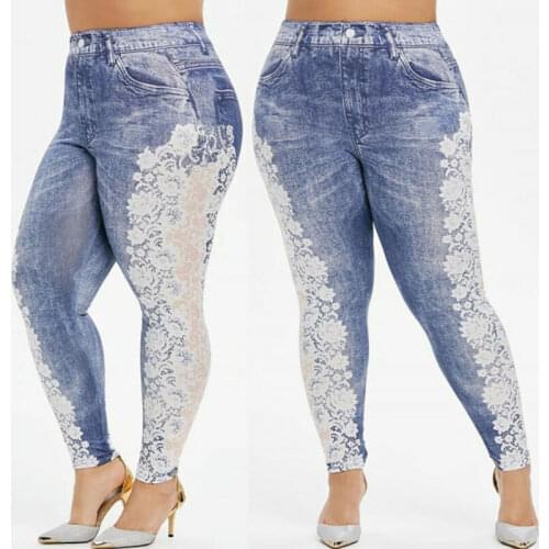 Womens High Waist Lace Fashion Plus Size Sports Bodycon Pants Leggings Trousers