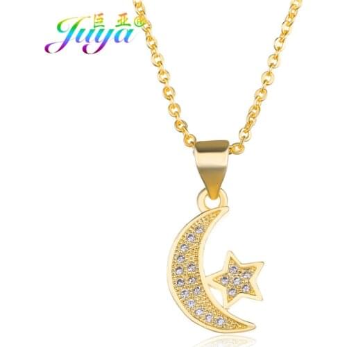 Juya Gold /Rose Gold Islamic Allah Necklace Muslim Moon Star Crescent Pendant Necklace For Women Fashion Jewelry Supplies