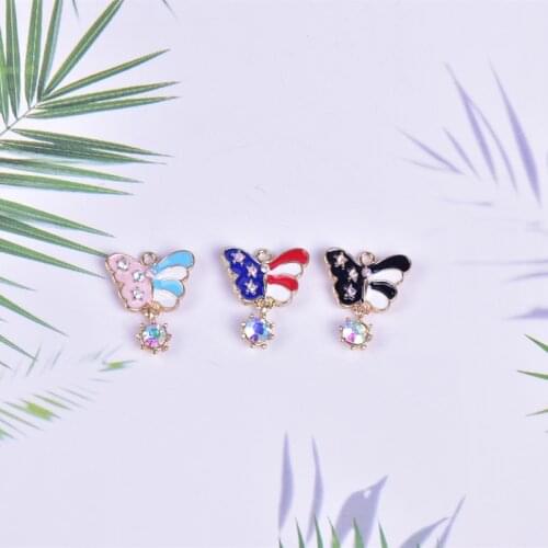 10pcs/lot Crystal Butterfly Animal Enamel Charms Fashion Jewelry Earring DIY Making Charms Gold Color