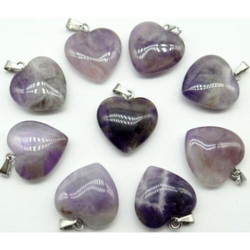 Natural stone agate Quartz Crystal Opal tiger eye lapis charms heart pendants for diy jewelry making necklace Accessories10pcs