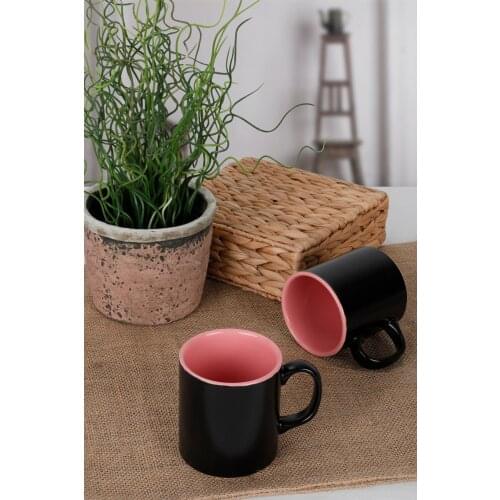 Microwave 2 Pieces mug matte black pink cylindrical platinum mug 9 Cm 2 pieces
