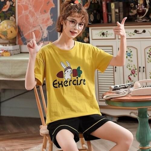 2021 Summer Short Sleeve Cotton Pajama Sets for Women Korean Cute Cartoon Shorts Sleepwear Pyjamas Homewear Pijama Mujer Clothes