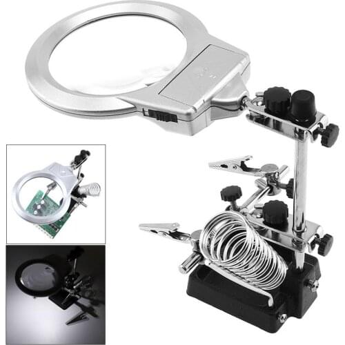 6X / 25X Multifunctional Desk-topAdjustable Rotatable Welding Magnifier with 2 LED Lights and Electric Soldering Iron Bracket