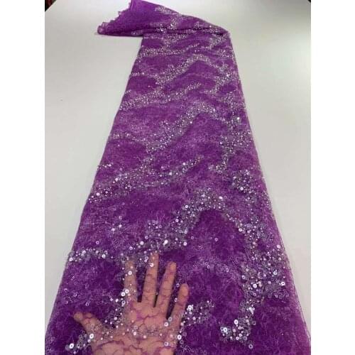 African Mesh Lace Fabric Nigerian Style Sequins Beads Tube Craft Sewing Party Bridal Wedding Dress Trimming 5 Yards Wholesale