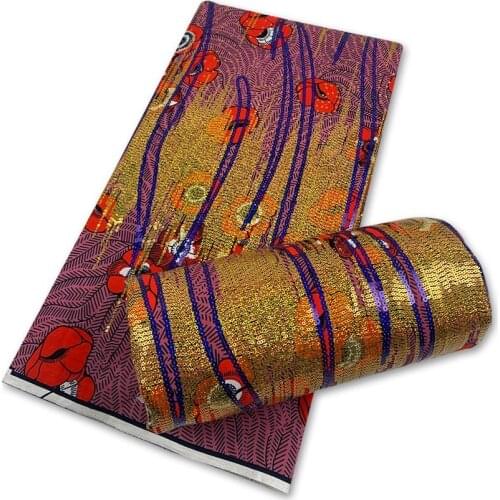 African Wax Fabric with Fringe Sequin 6 Yards Pagne Wax Nigerian Cotton Textile Fabric S210421