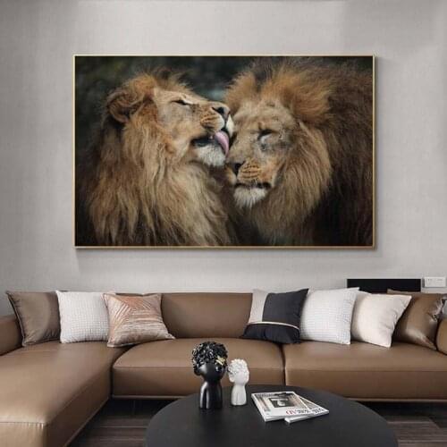 Afican Wild Lions Head to Head Canvas Art Posters And Prints Black And White Ainimals Canvas Paintings On the Wall Art Pictures