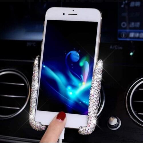 Car Phone Holder with Bing Crystal Rhinestone Car Clip Car Accessories Interior Cell Phone Holder for iPhone Samsung Car Holder