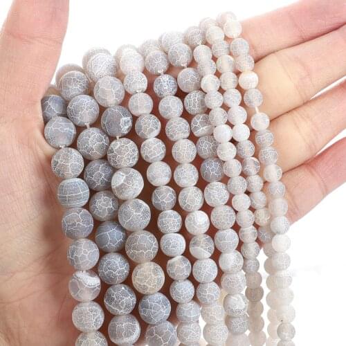 Natural Stone Beads Frosted Grey Weathered Round Loose Beads for Jewelry Making Needlework Bracelet DIY 4-12 MM