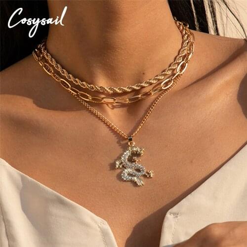 Cosysail Multi-layer Punk Dragon Pendant Necklace for Women 2021 Trendy Chunky Chain Necklace Set Party Jewelry Gift