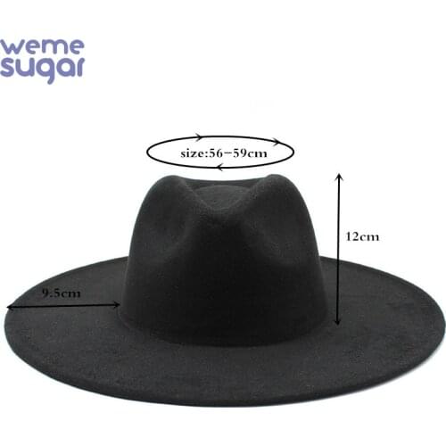 WeMe Simple Wool Felt Fedora with Large Brim 9.5CM Lovers Hat Flat Eaves Woollen Hats for Men and Women l