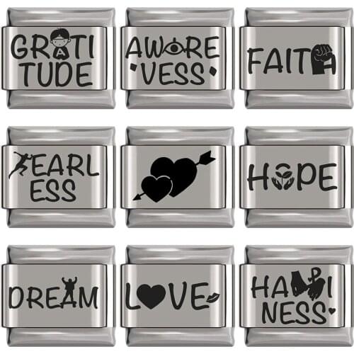 Hapiship 1Pcs 9mm Width Original Daisy Sweet Inspiring Words Charm Links Fit 9mm Bracelet Stainless Steel Jewelry Making DJ330