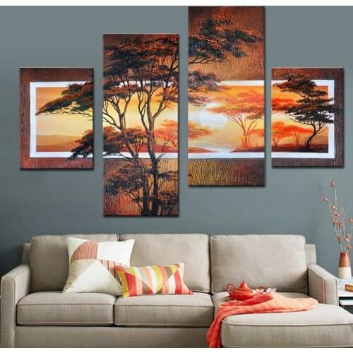 Exquisite Decorative Pictures for Wall Hand Painted Painting Art and Craft for Bedroom Decor Marvelous Gift 4 Pieces Set Unframe