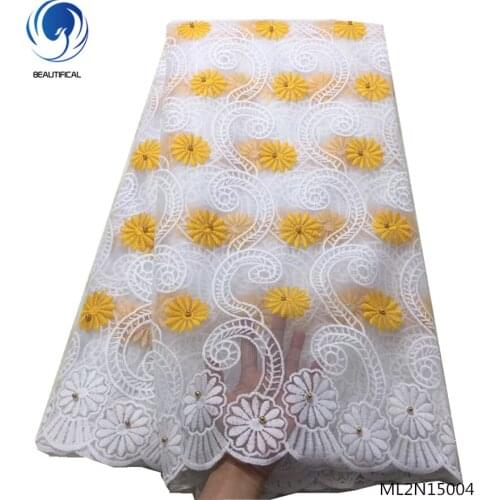 BEAUTIFICAL Tender yellow mesh fabric hot african beads mesh lace fabrics new arrival nigerian lace fabric high quality ML2N150