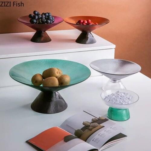 Creative Round Glass Storage Fruit Tray Desktop Coffee Table Snacks Dried Fruit Multifunctional Storage Tray Luxury Home Decor