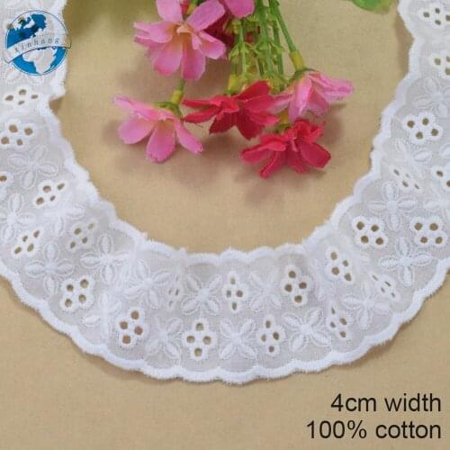 4cm Width 100% Cotton Embroidery Lace Sewing Ribbon Guipure Dress Trim Fabric Warp Knitting DIY Garment Wedding Accessories#4225