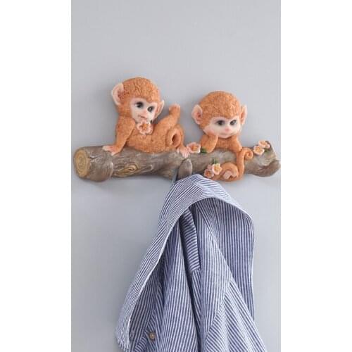 EUROPEAN STYLE SIMULATION ANIMAL HOOK CREATIVE CUTE MONKEY ENTRYWAY WALL HANGING CLOTHES HAT HOOK DECORATION X3343