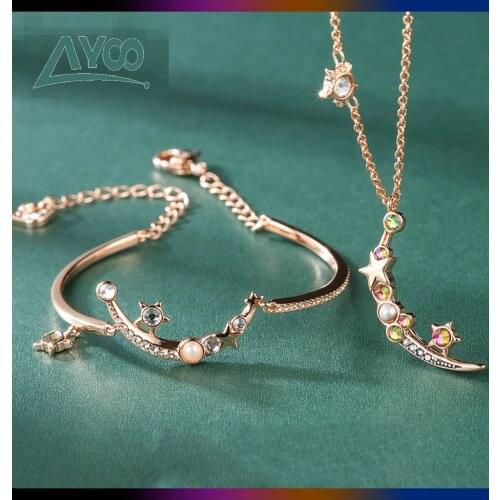 Fashion Jewelry SWA High Quality Exquisite Crystal Starry Night Moon Shape Womens Necklace Bracelet Set Romantic Gift Jewlery