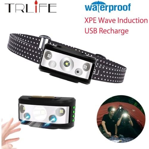 Super Bright 3000LM Headlight XPE LED USB Rechargeable Waterproof Headllamp IPX65 Motion Sensor Light Portable Head Lantern4Mode