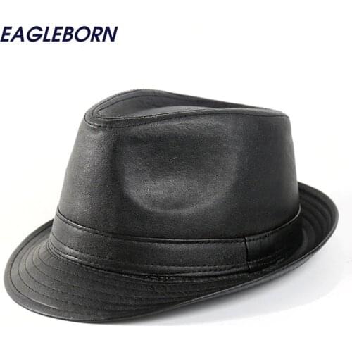 New design fashion Brief mens leather Fedora hats cap flat top gentleman Jazz Caps casquette Party Hat gorras chapeu church hats