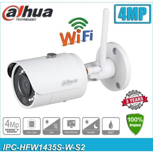Original Dahua IPC-HFW1435S-W-S2 Wireless 4MP IR Bullet WI-FI Network CCTV IP Camera With SD Card Slot HFW1435S-W-S2