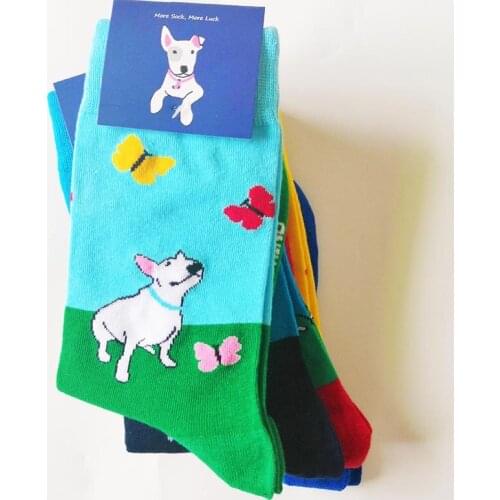 ORIGINAL women bull terrier socks cute novelty fun socks with bulterier dog lover gift crazy crew socks puppy 10/50 pairs/pack