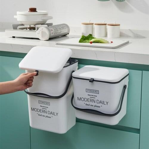 Kitchen Hanging Sliding Lid Plastic Trash Can Wide Opening Durable Gabage Can Household Trash Basket Household Trash Can Bin WF