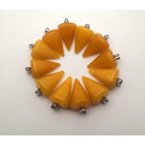 Natural stone pendant pendulum yellow Hexahedral cone charms pendant for jewelry making accessories 12pcs/lot free shipping