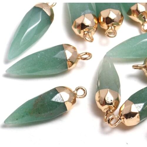 Natural Stone Pendant Arrow-shaped Multi-faceted Green Aventurine Stone Jade Jewelry Making DIY Necklace Earring Accessories