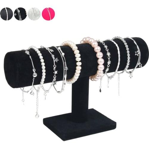Portable Velvet/PU Leather Bracelet Bangle Necklace Display Stand Holder Watch Jewelry Organizer T-Bar Rack Jewelry Organizer
