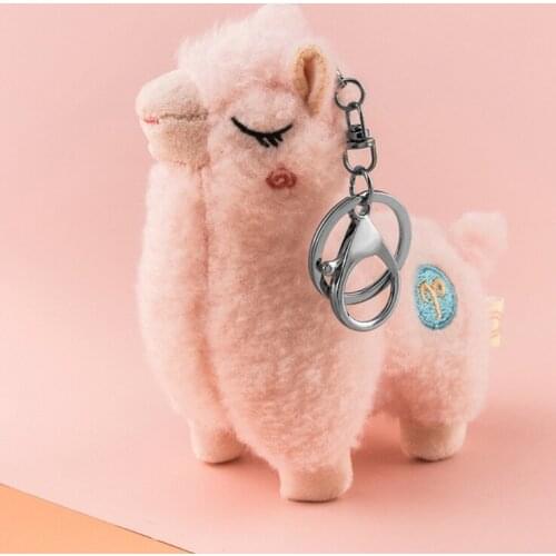 Cute Keychain Soft Cotton Standing Alpaca Shape Key Rings Chain Bag Jewelry Charm Pendant Purse Bag Key Chains Accessories