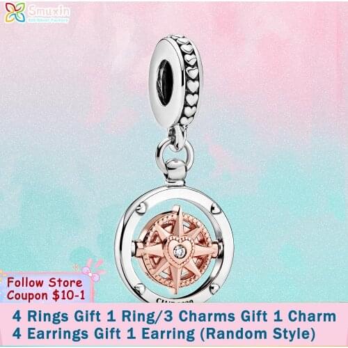 Smuxin 925 Sterling Silver Bead Club Smuxin Compass Dangle Charm fit Original Pandora Bracelets Women Jewelry Girl Birthday Gift