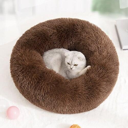Super Soft Dog Bed Washable Long Plush Cat Dog House Deep Sleep House Round Cushion Mats Sofa Dog Kitten Supplies