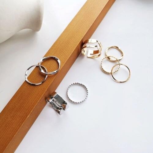 Hiphop/Rock Metal Geometry Circular Punk Rings Set Opening Index Finger Accessories Buckle Joint Tail Ring for Women Jewelry