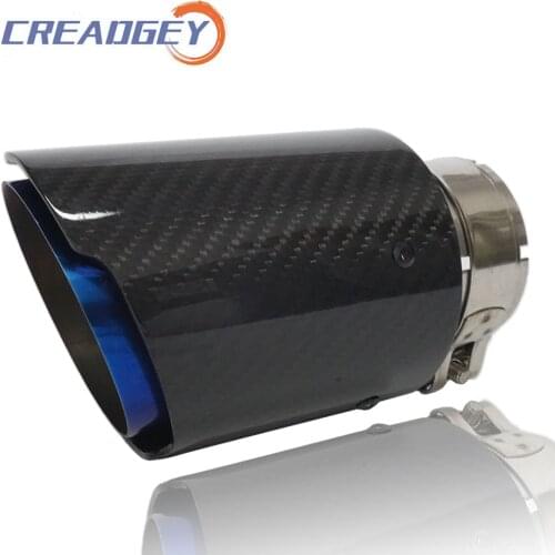 1PCS Glossy Exhaust Pipe Carbon Fiber Blue Stainless Steel for AK Rear Nozzle Muffler Pipes Universal Tail End Car Accessories
